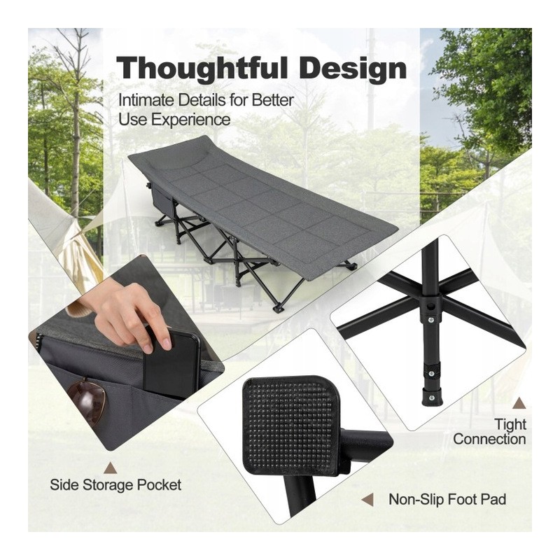 Łóżko turystyczne, polowe, kanadyjka 187 x 68cm składane z kieszonką AR05SZ - obrazek 3