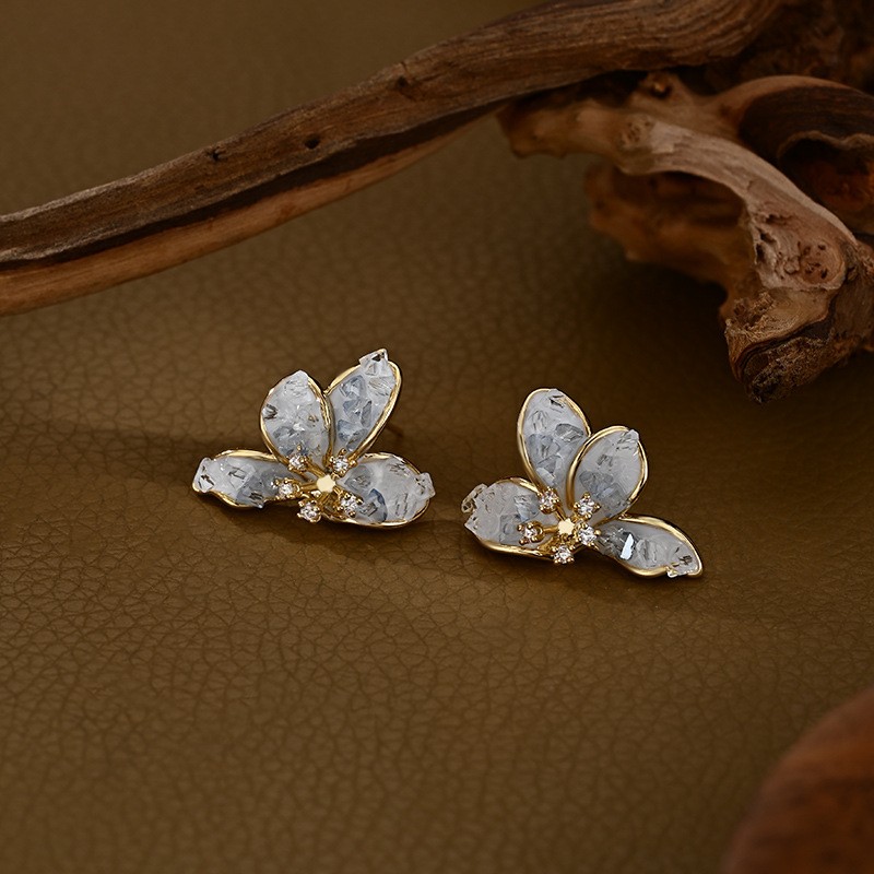 Kolczyki ze stali szlachetnej pozłacane 14k złotem, kwiaty KST3408