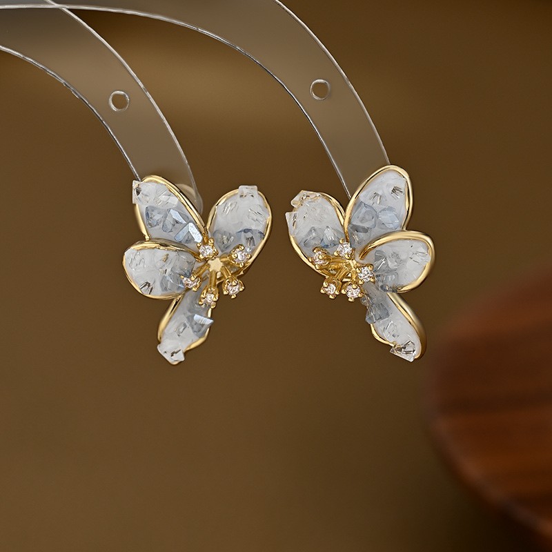 Kolczyki ze stali szlachetnej pozłacane 14k złotem, kwiaty KST3408 - obrazek 2