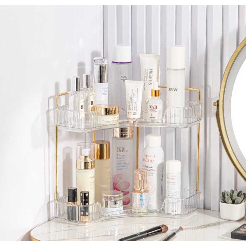 Stojak do łazienki narożny złote uchwyty 2 poziomy ryflowany CB51 - obrazek 2