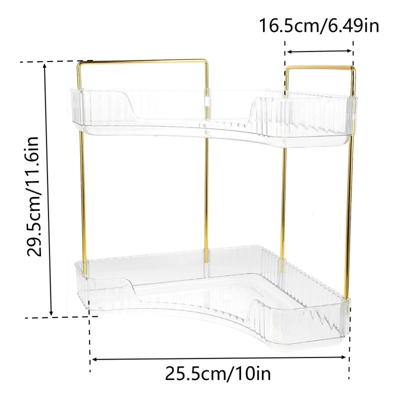 Stojak do łazienki narożny złote uchwyty 2 poziomy ryflowany CB51 - obrazek 3