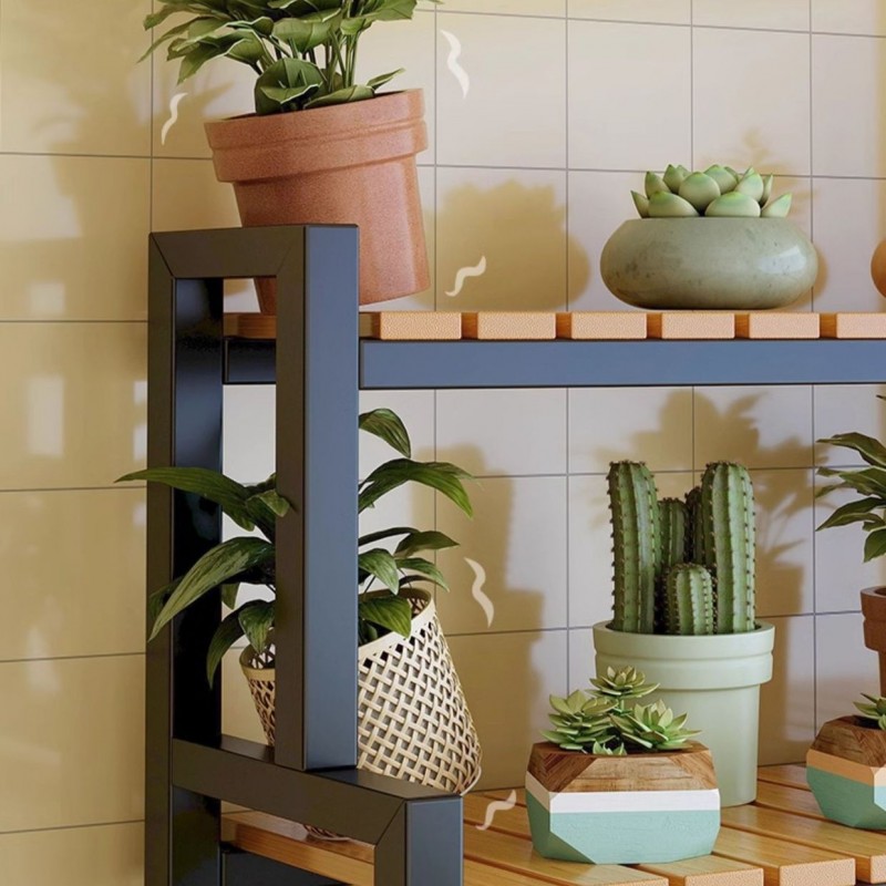 Kwietnik, regał, stojak na kwiaty 3 poziomowy, 120 x 40 x 95cm, czarny SZ47CZ - obrazek 2