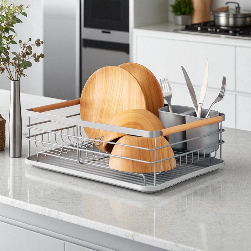 Suszarka do naczyń, ociekacz z tacką 43 x 30,5 x 14 cm szary SU05SZ - obrazek 2