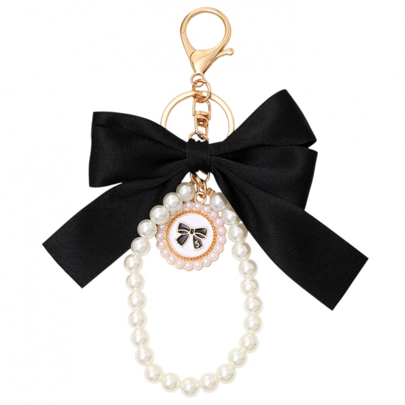 Brelok do kluczy z czarną KOKARDĄ i perłami BRL362CZ - obrazek 2