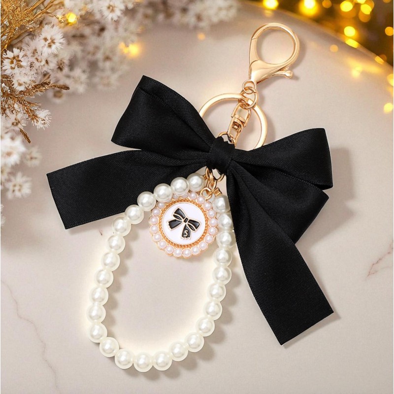 Brelok do kluczy z czarną KOKARDĄ i perłami BRL362CZ - obrazek 3