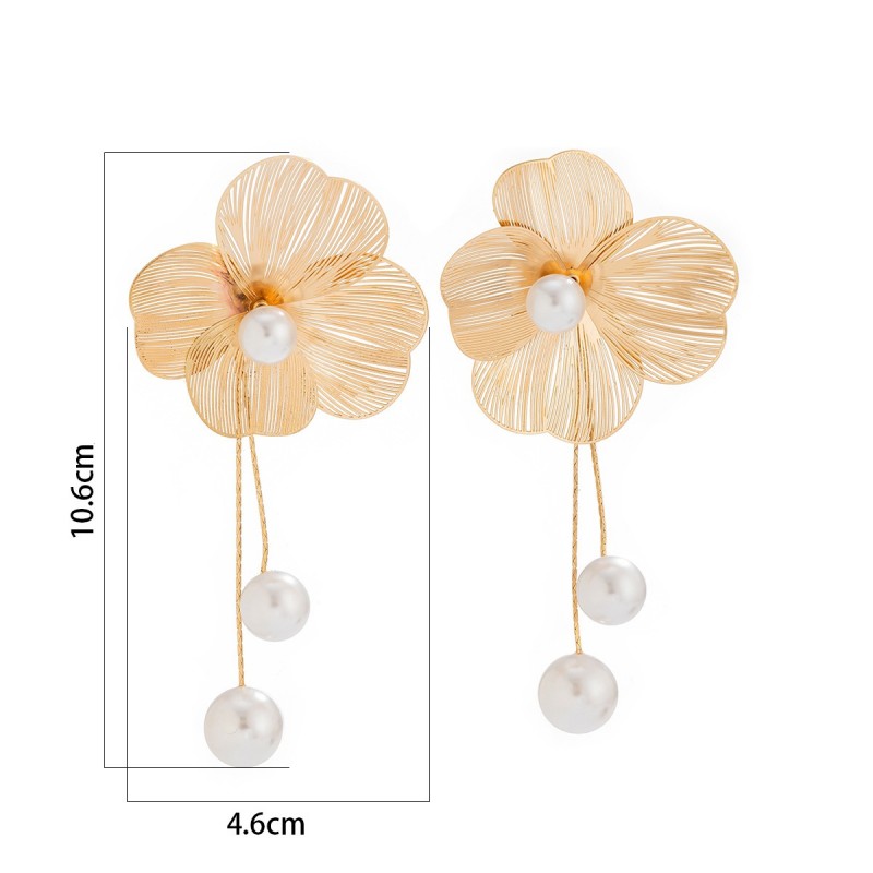 Kolczyki wiszące duże eleganckie Kwiaty z perłami 4,6 x 10,6 cm K1696 - obrazek 4