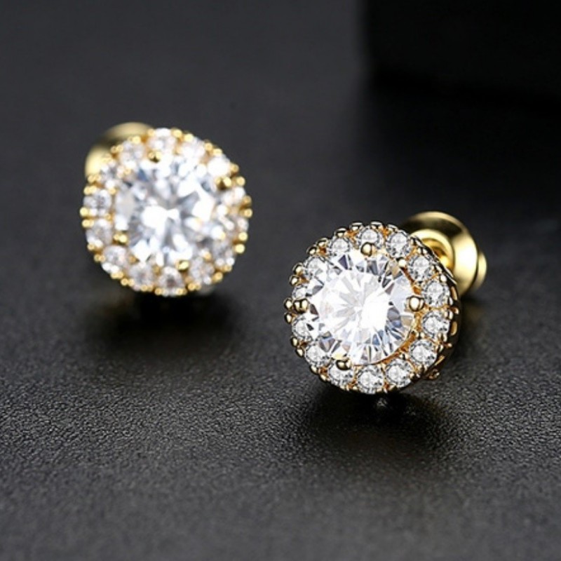 Kolczyki ze stali szlachetnej pozłacane 14k złotem, z cyrkoniami KST2859 - obrazek 2