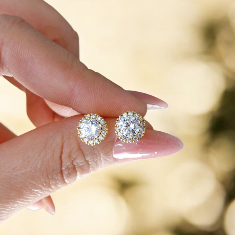 Kolczyki ze stali szlachetnej pozłacane 14k złotem, z cyrkoniami KST2859 - obrazek 3