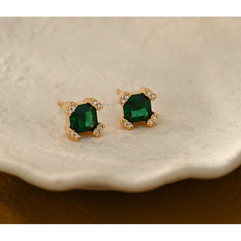 Kolczyki ze stali szlachetnej pozłacane 14k złotem, z cyrkoniami KST3416 - obrazek 2