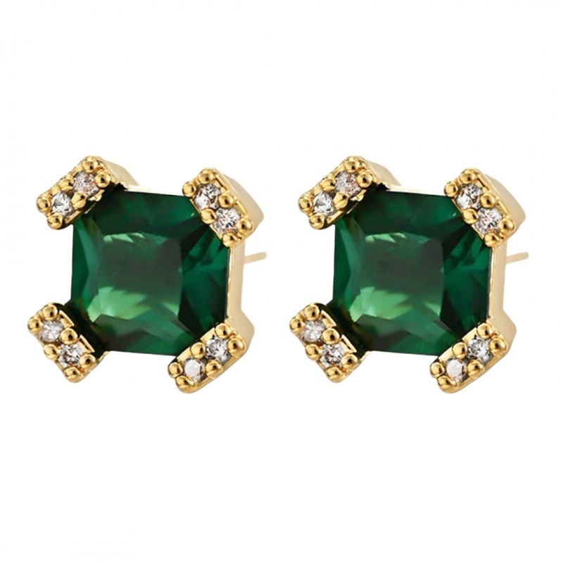 Kolczyki ze stali szlachetnej pozłacane 14k złotem, z cyrkoniami KST3416 - obrazek 3