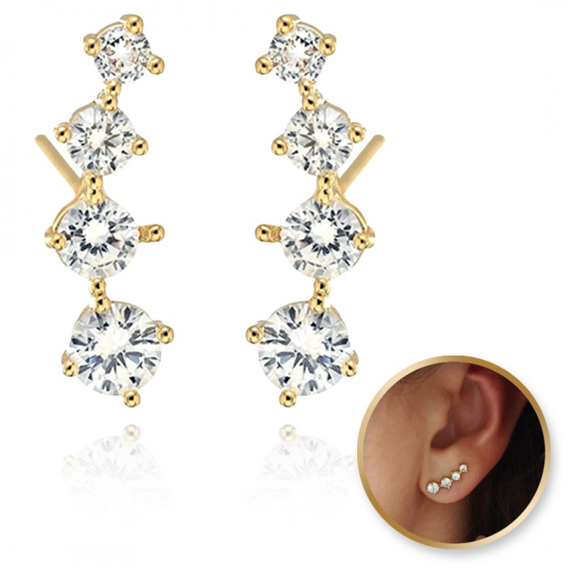 Kolczyki ze stali szlachetnej pozłacane 14k złotem, z cyrkoniami KST3418 - obrazek 3