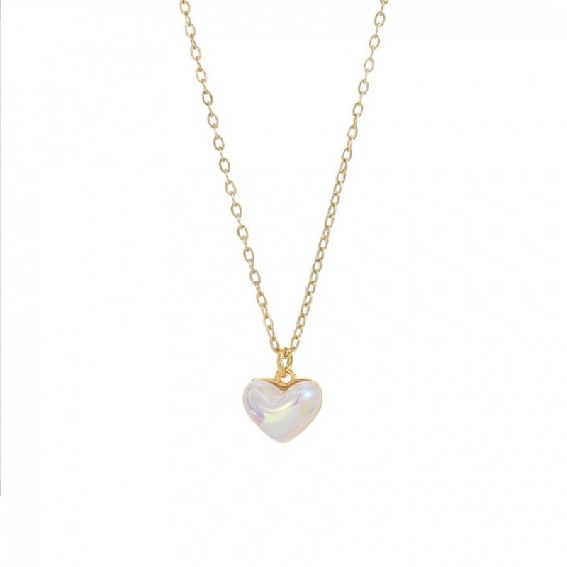 Naszyjnik stal szlachetna pozłacana 14k złotem, SERCE masa perłowa NST2170
