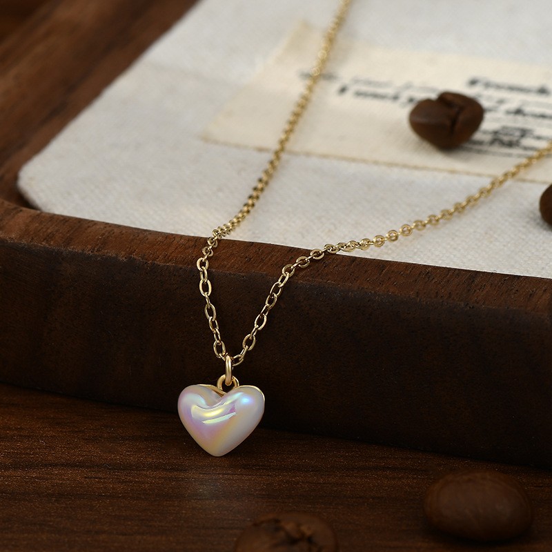 Naszyjnik stal szlachetna pozłacana 14k złotem, SERCE masa perłowa NST2170 - obrazek 2