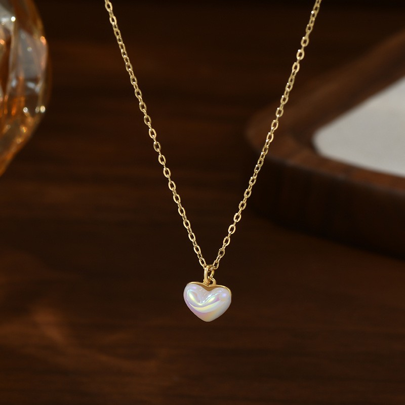 Naszyjnik stal szlachetna pozłacana 14k złotem, SERCE masa perłowa NST2170 - obrazek 3