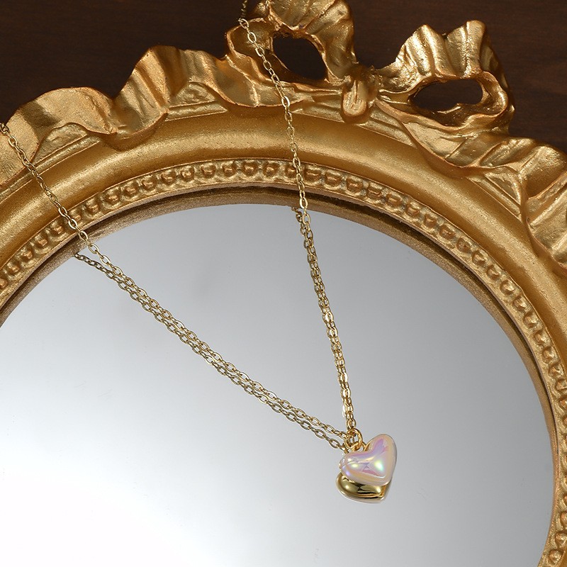 Naszyjnik stal szlachetna pozłacana 14k złotem, SERCE masa perłowa NST2170 - obrazek 4