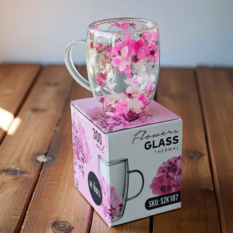 Szklanka termiczna z kwiatami w środku 300ml 1szt SZK187