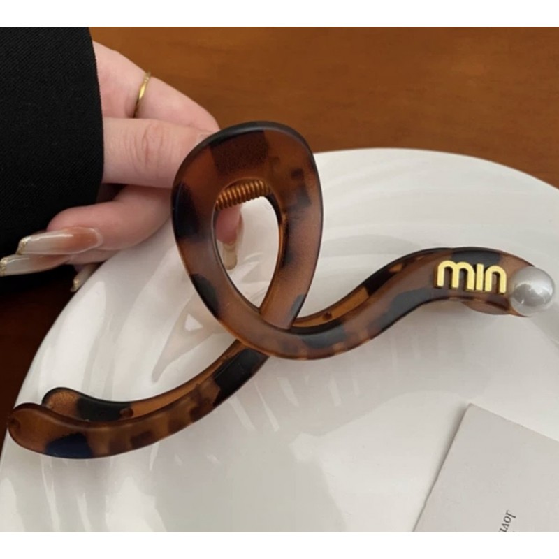 Spinka klamra do włosów z perłą XL 13x6 cm panterka SP354PAN - obrazek 2