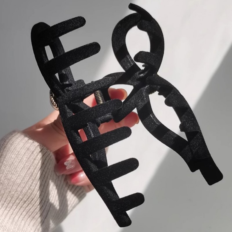 Spinka do włosów, klamra Vintage velvet czarna z perłą XL 11x6cm SP336 - obrazek 4