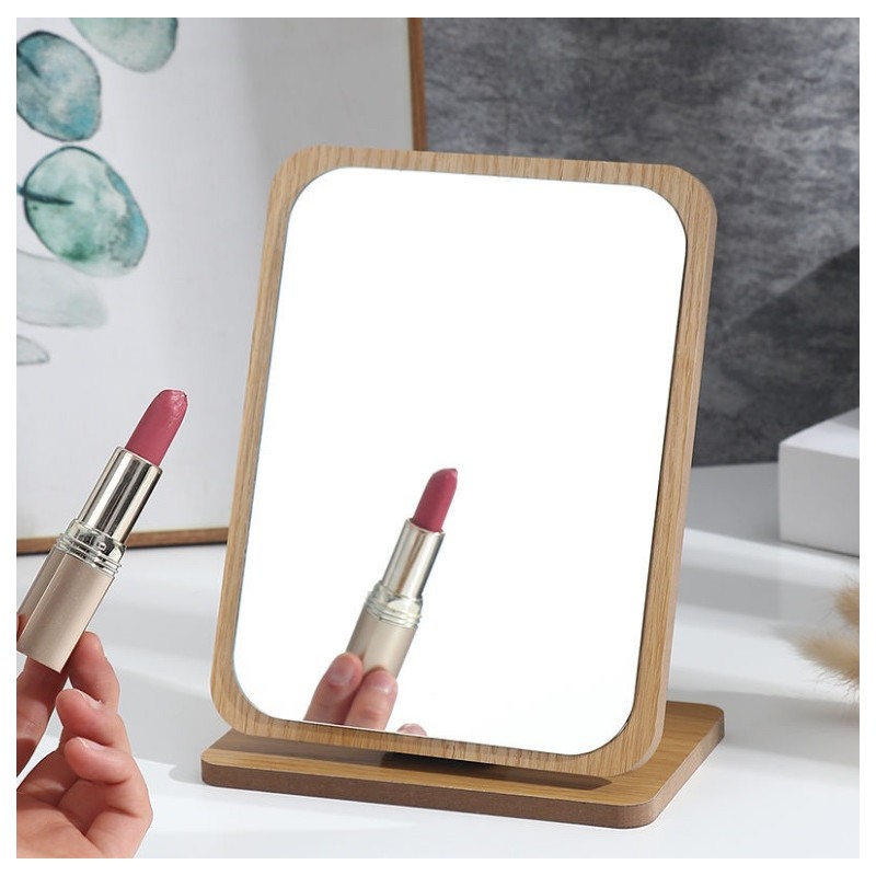 Lusterko kosmetyczne stojące drewniane prostokątne 21 x 16 cm L8BR - obrazek 2