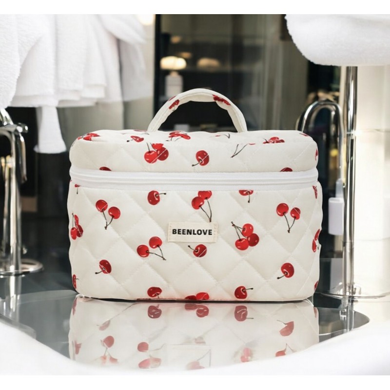 Kosmetyczka damska pikowana kuferek w wisienki 17 x 17 x 25,5cm KS123 - obrazek 3