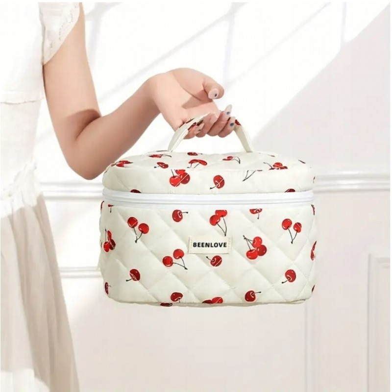 Kosmetyczka damska pikowana kuferek w wisienki 17 x 17 x 25,5cm KS123 - obrazek 4