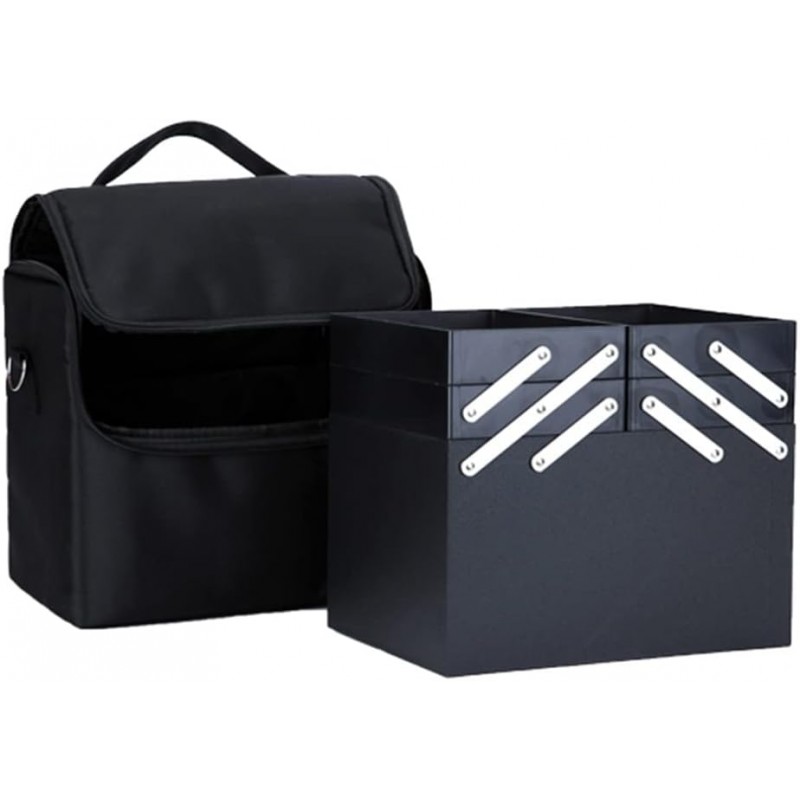 Czarna kosmetyczka rozkładana elegancki kuferek organizer na kosmetyki przenośna 25x28x20cm CB45 - obrazek 3