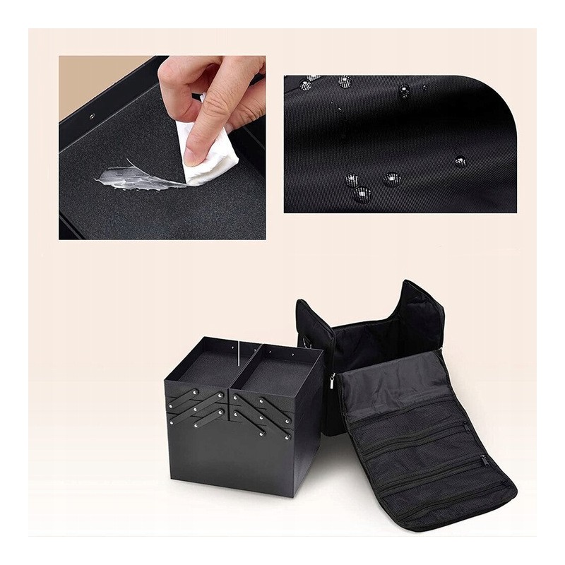 Czarna kosmetyczka rozkładana elegancki kuferek organizer na kosmetyki przenośna 25x28x20cm CB45 - obrazek 5