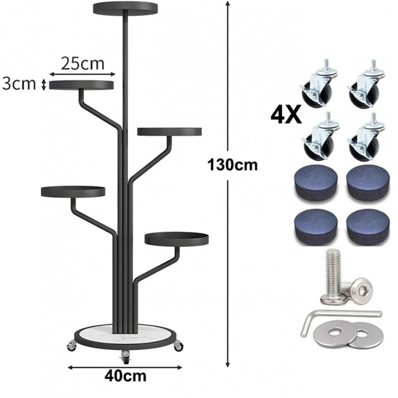 Kwietnik, regał, stojak na kwiaty metalowy okrągły na kółkach 130х40cm SZ38CZ - obrazek 2