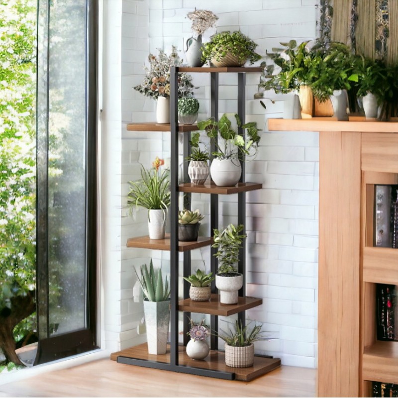 Kwietnik, regał, stojak na kwiaty 113x60x20cm czarno- brązowy SZ16CZ - obrazek 5