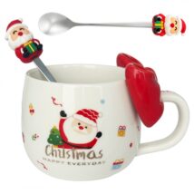 KUBEK ŚWIĄTECZNY Z KOKARDĄ – zestaw w pudełku z łyżeczką 400 ml KB25CZE