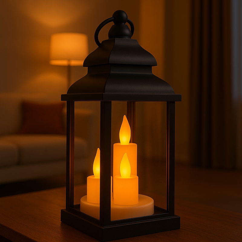 Lampion dekoracyjny LED z imitacją świec 10 x 22 cm - LAMP52CZ - obrazek 2