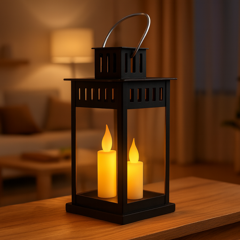 Lampion dekoracyjny LED z imitacją świecy 8 x 15 cm - LAMP57CZ - obrazek 2