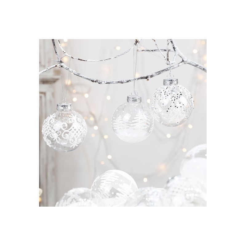 Komplet bombek 9 szt. opakowaniu białe 8cm, bombki na choinkę BSN42 - obrazek 2