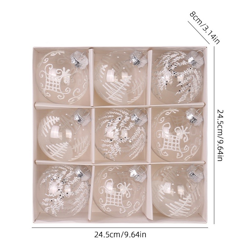 Komplet bombek 9 szt. opakowaniu białe 8cm, bombki na choinkę BSN42 - obrazek 4