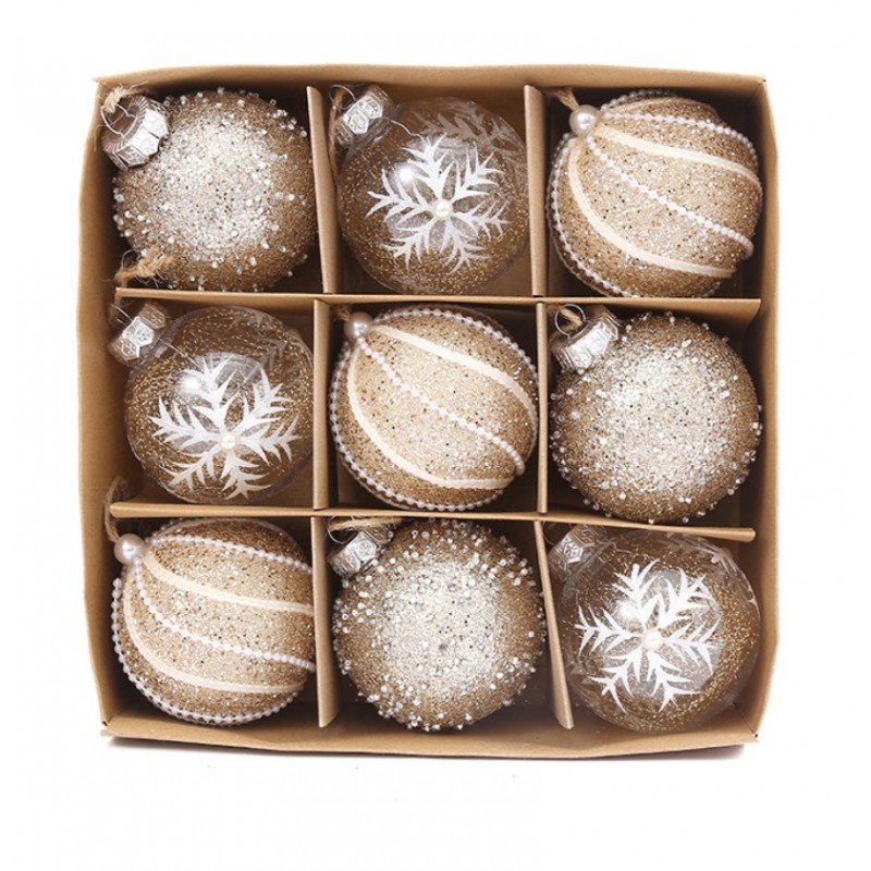 Komplet 9 sztuk bombek w opakowaniu 7cm złote, bombki na choinkę BSN18