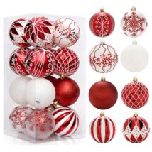 Komplet bombek 16szt w opakowaniu 8cm białe, czerwone, bombki na choinkę BSN57