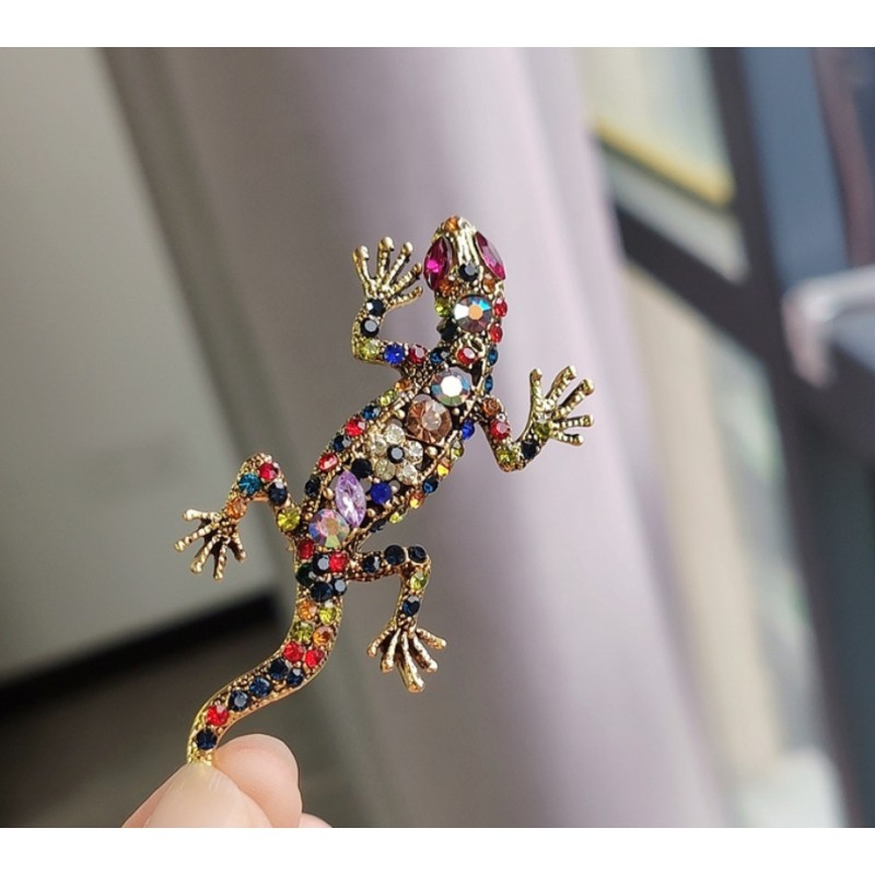 Broszka ozdobna kryształki KAMELEON KOLOROWY BZ167 - obrazek 2