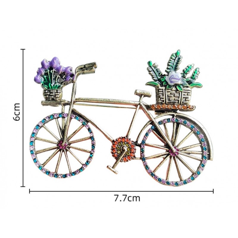 Broszka ozdobna kryształki KOLOROWY ROWER z kwiatami BZ168 - obrazek 4