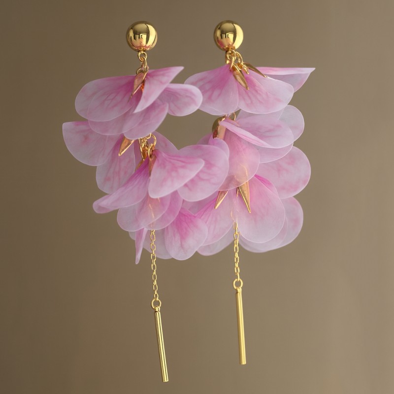 Kolczyki wiszące, efektowne materiałowe kwiaty, koraliki K1711 - obrazek 2