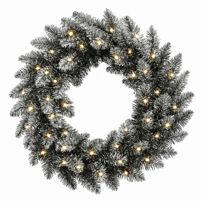 Girlanda wieniec ozdobny na drzwi 50cm choinka ośnieżona z lampkami 50 LED WSN30 - obrazek 2