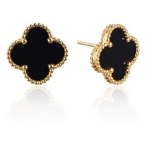 Kolczyki ze stali szlachetnej platerowane 14k złotem, sztyft, Koniczynka czarna KST3377