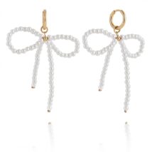 Kolczyki KOKARDY wiszące ze stali szlachetnej pozłacanej, perełki KST3281