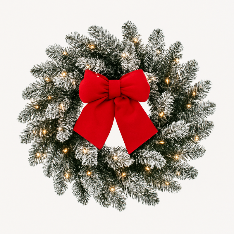 Girlanda wieniec ozdobny na drzwi 50cm choinka ośnieżona z lampkami 50 LED WSN30 - obrazek 4