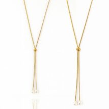 Naszyjnik stal szlachetna pozłacana 14k złotem, długi, regulowany perły NST2209