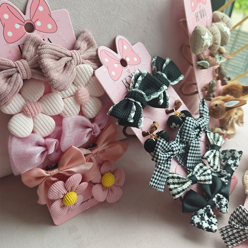 Zestaw frotek gumek do włosów 10w1 na plakietce, KOKARDKI, Kwiatki GUM169 - obrazek 2