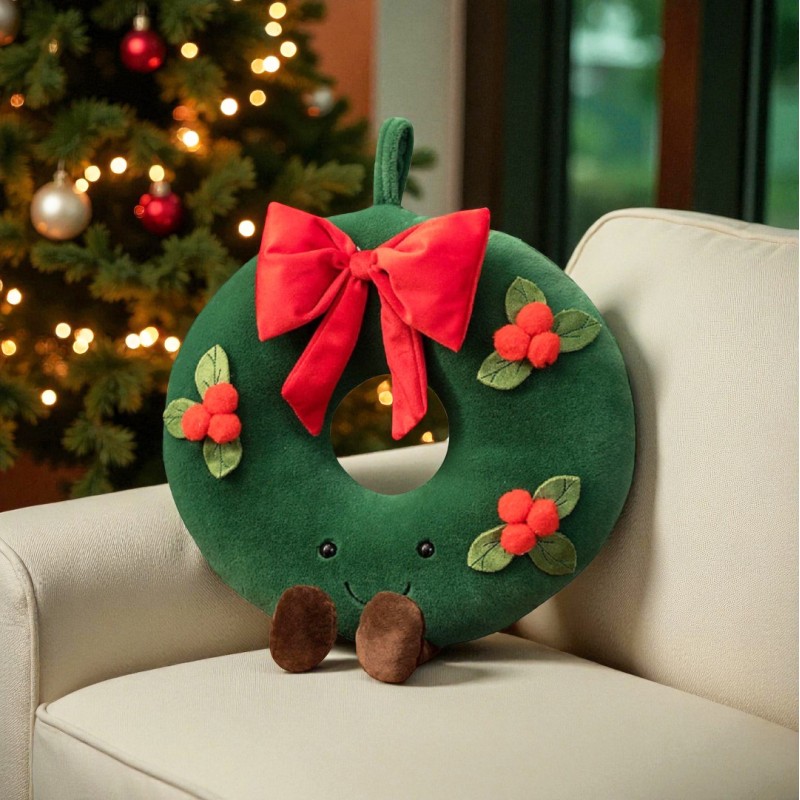 Poduszka w kształcie Świątecznej Girlandy Wieniec, piękna welurowa 45 cm PDS18 - obrazek 4