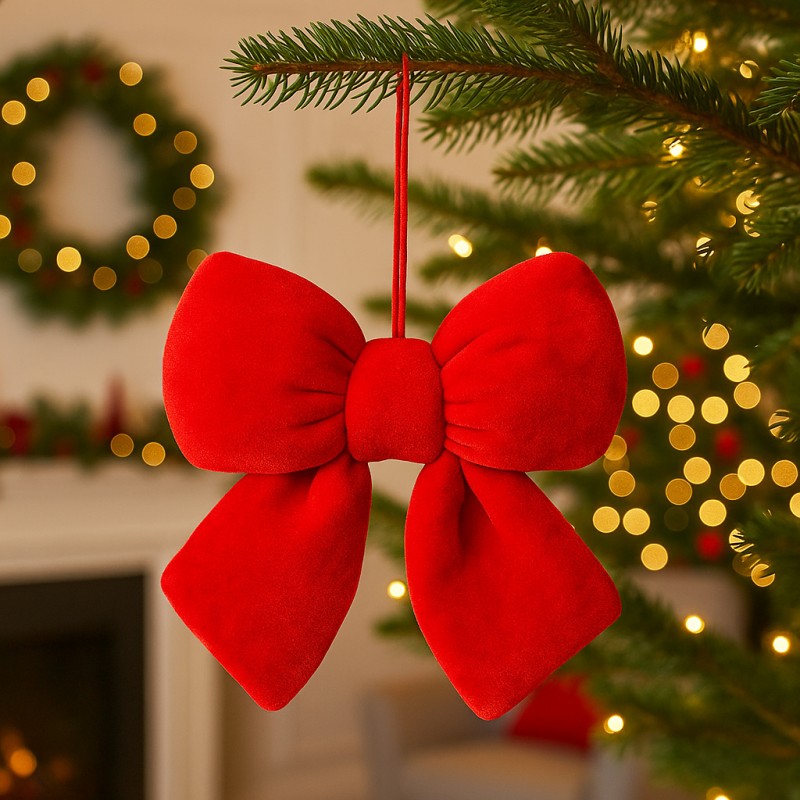 Czerwona kokarda, aksamitna, ozdoba świąteczna 14 x 5cm WOZ41 - obrazek 2