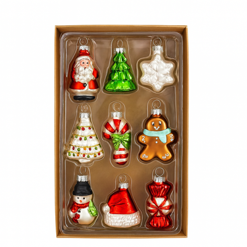 Komplet bombek bożonarodzeniowych szklanych 9 szt. w opakowaniu BSN64