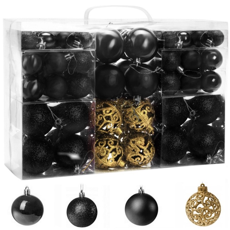 Komplet bombek bożonarodzeniowych 100szt. w opakowaniu czarne złote BSN65 - obrazek 2