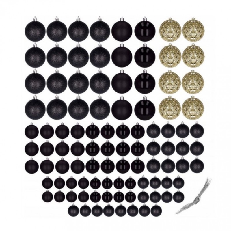 Komplet bombek bożonarodzeniowych 100szt. w opakowaniu czarne złote BSN65 - obrazek 4